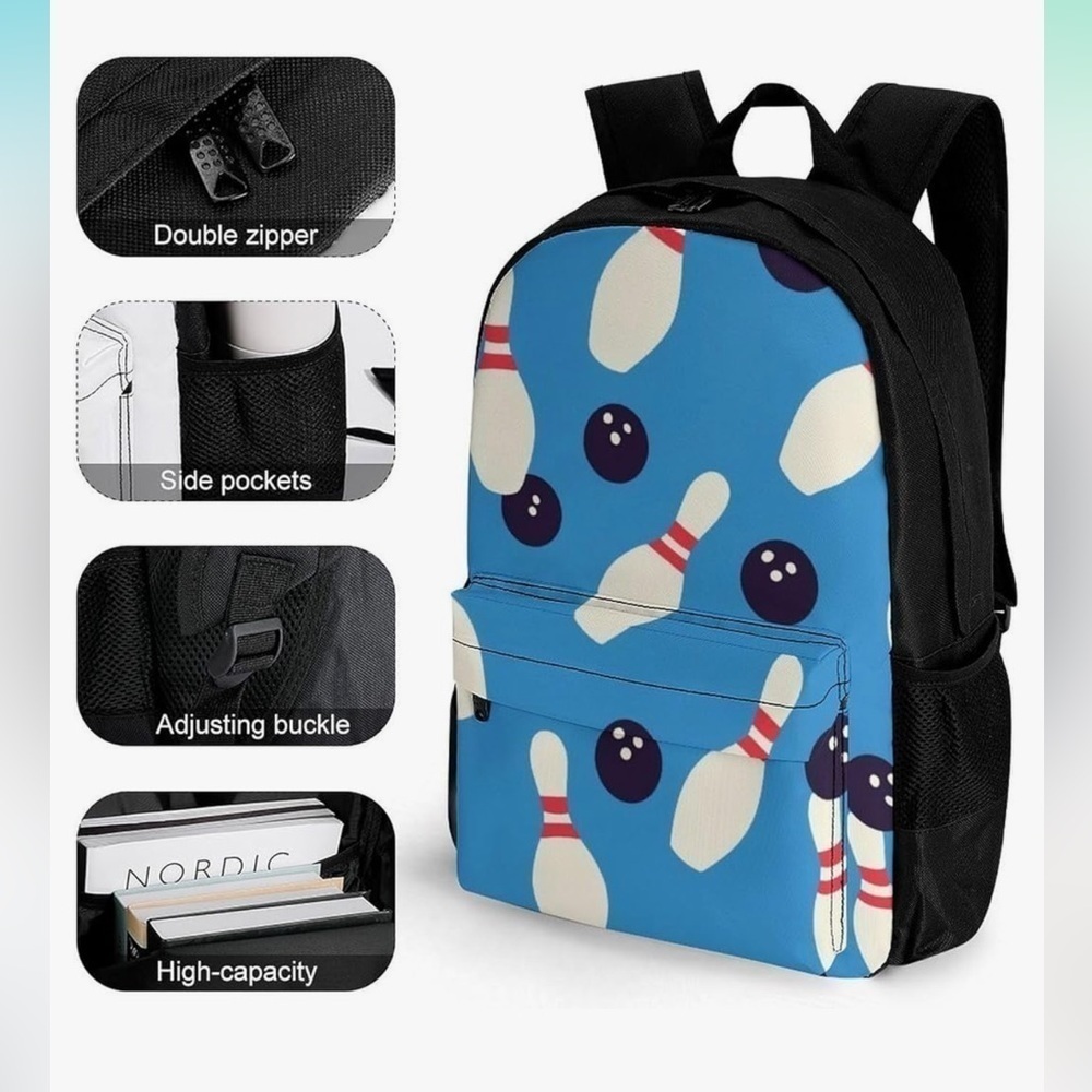 Bowling Pin Pattern Backpack - Picture 8 of 11